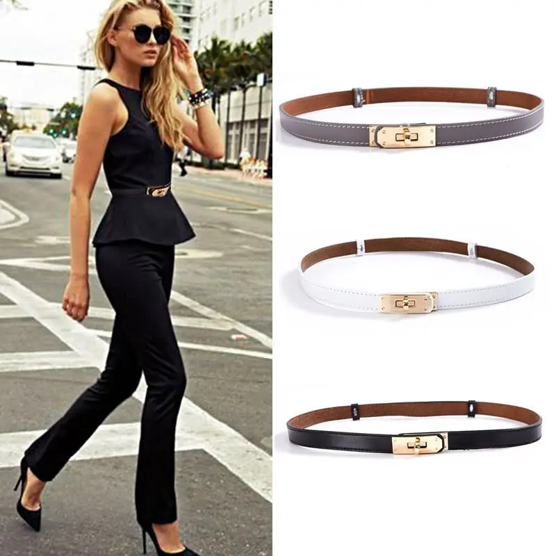 

2020 real leather brand women 2cm width belts gift gold and silver lock buckle dress jeans sweater waistband belt