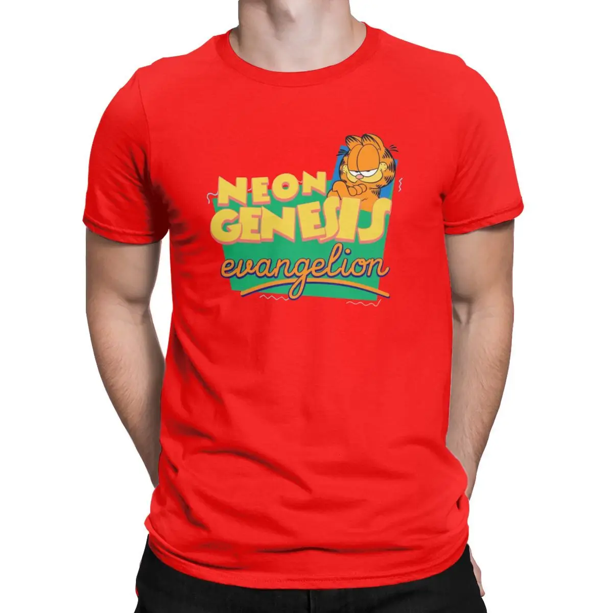 red Tyburn Neon Genesis Evangelion Garfield, мужские футболки, милая забавная футболка с котом, футболка с коротким рукавом, чистый хлопок, одежда для взрослых - Цвет: red