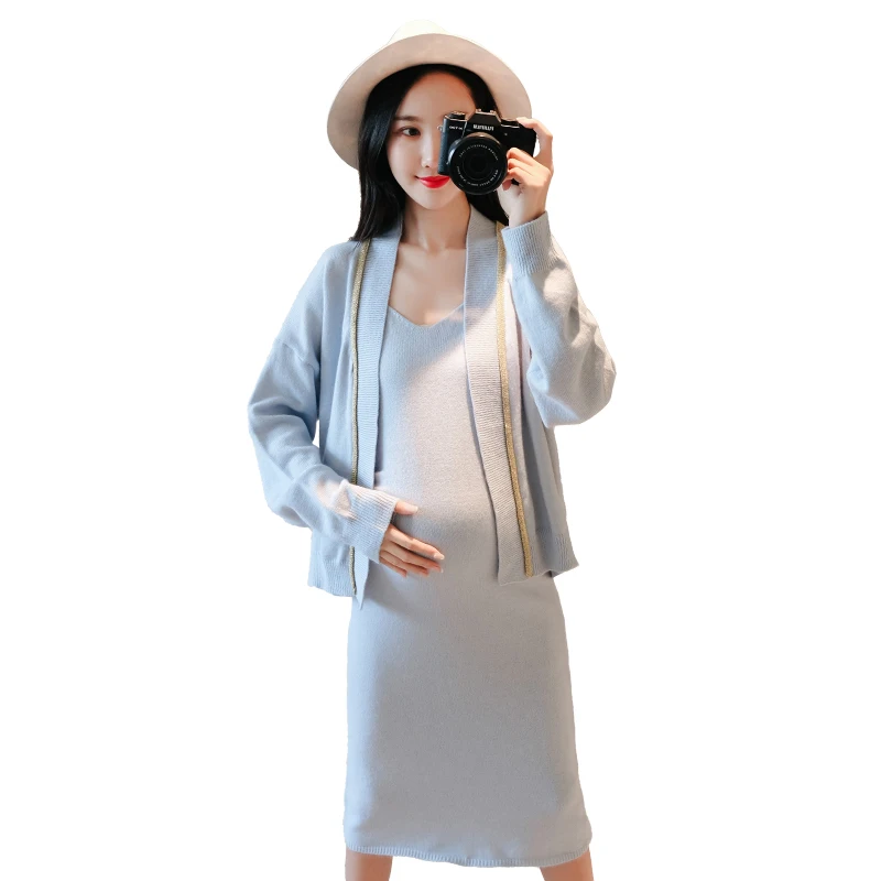 Photo Color Afei Tony Maternity трикотажные наборы Новое поступление сексуальное платье с v-образным вырезом модное повседневное пальто из двух предметов Одежда для беременных - Цвет: Photo Color