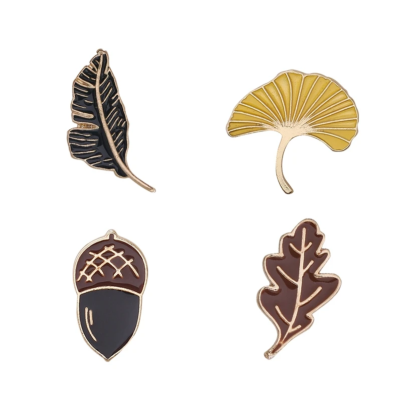 

Tree Leaves Pine cone Enamel Pin Brooches Bag Clothes Lapel Pin Ginkgo biloba Badge Nature Plant Jewelry Gift for Kids women