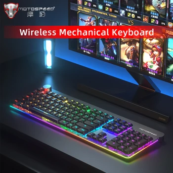 شراءMotospeed GK81 2.4Ghz لوحة المفاتيح الميكانيكية اللاسلكية 104 مفتاح RGB الأزرق التبديل لوحات مفاتيح الألعاب لأجهزة الكمبيوتر المحمول Comuter الألعاب الروس...
