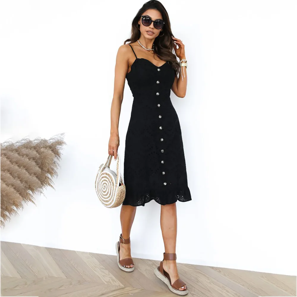Back Zipper Hollow Dress Female 2022 