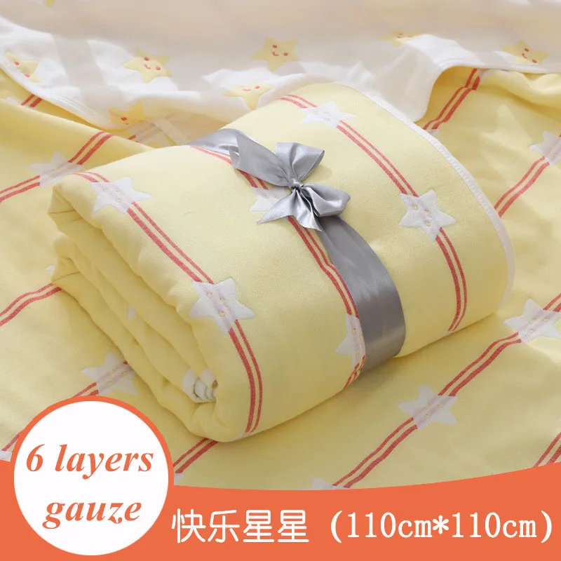 Детское Хлопковое одеяло, 6 слоев марли, весенне-осенние вещи для пеленки для новорожденных, детское одеяло, мягкий шарф, одеяло, постельные принадлежности для детей - Цвет: Star yellow