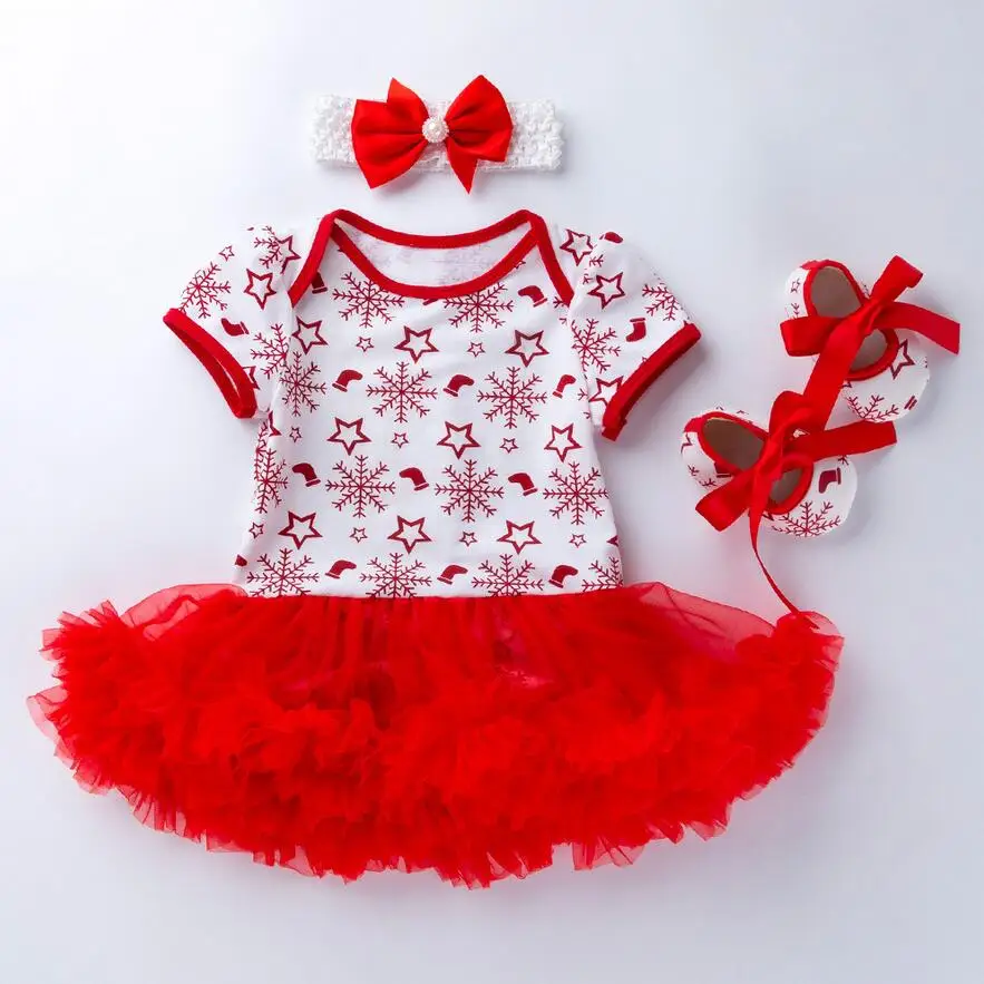 Baby Rompers Infant Clothing Glitter My1st 2nd Christmas Baby Girls Santa Baby Tutu Dress Jumpersuit Headband Shoes Headband - Цвет: as picture shown