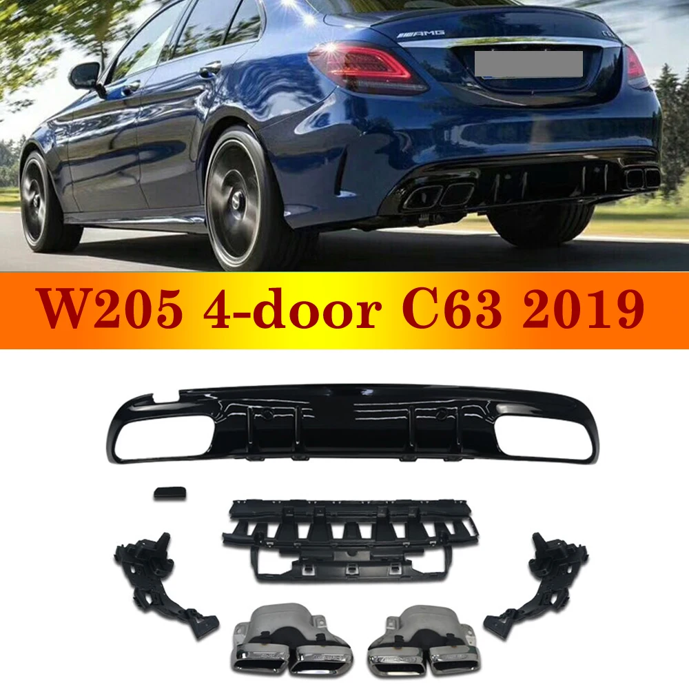 Черный глянец задний диффузор для Mercedes-benz C class W205 C43 C63 4-дверный седан спортивная версия ABS задний бампер с выхлопная система