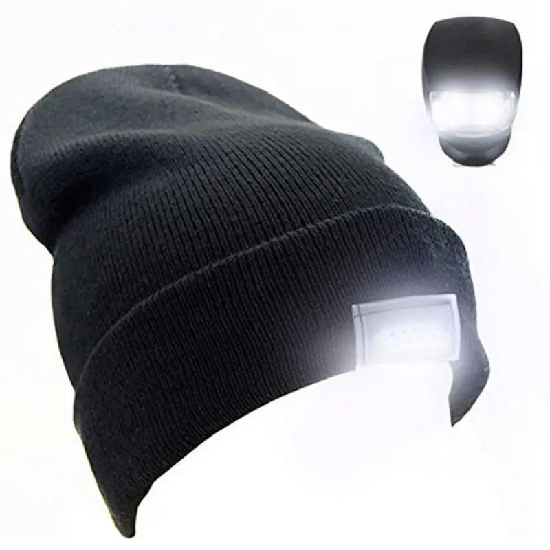 Unisex 4 LED Light Hat Button Battery Type Hands Free Flashlight Cap LED Beanies Knit Hat Keep Warm For Climbing Fishing Outdoor skullies men Skullies & Beanies