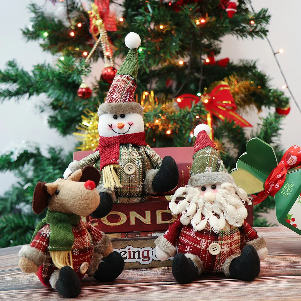 Cute Christmas Santa Claus Snowman Elk Doll Toys Christmas Tree Hanging Ornament Decoration For Home Xmas New Year Party Gifts