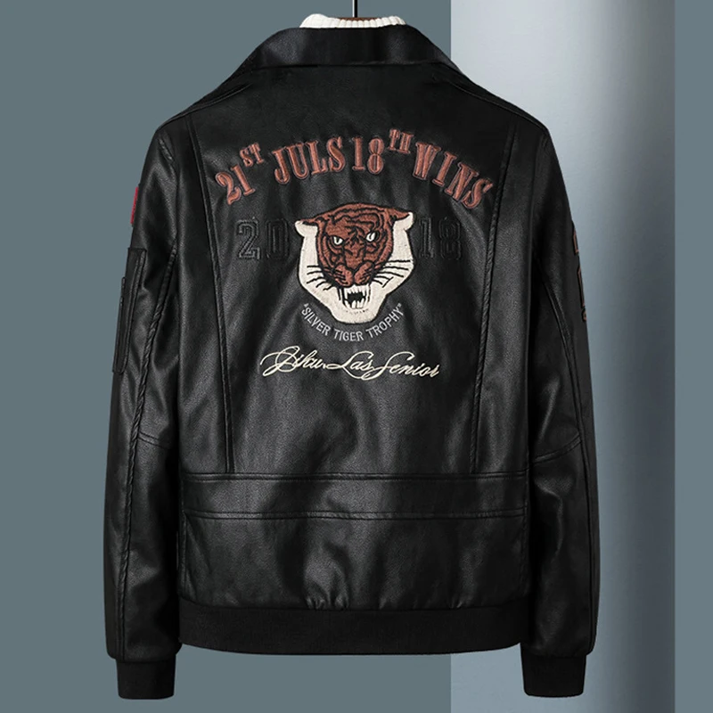 Name Brand Biker Mens PU Jacket Coats Plus Size 5XL Avirex Leather Suede Men 3D Tiger Head Spring Jackets Male A604 | Мужская одежда