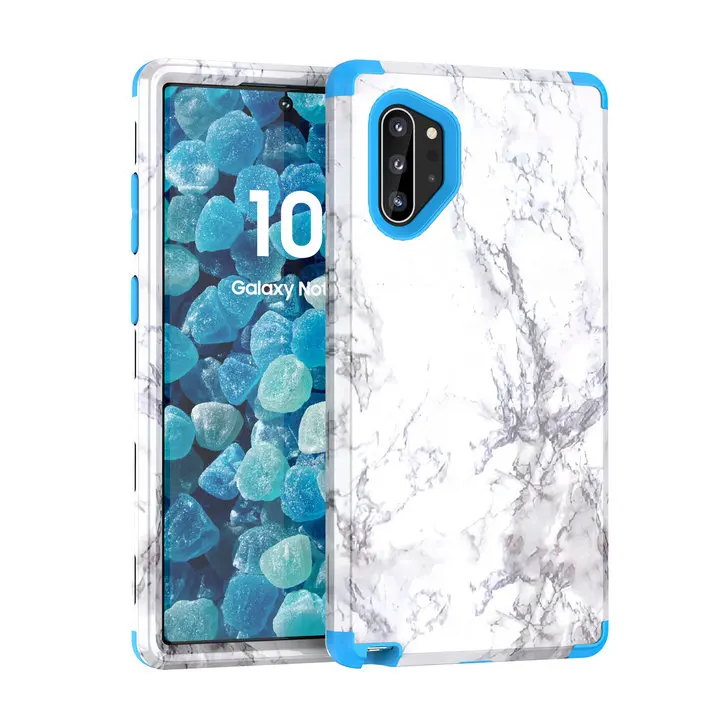 3 в 1 мраморный противоударный чехол для samsung Galaxy Note 10 Plus Чехол samsung Note 10 чехол Etui для Coque samsung Note10 Plus чехол - Цвет: Blue A