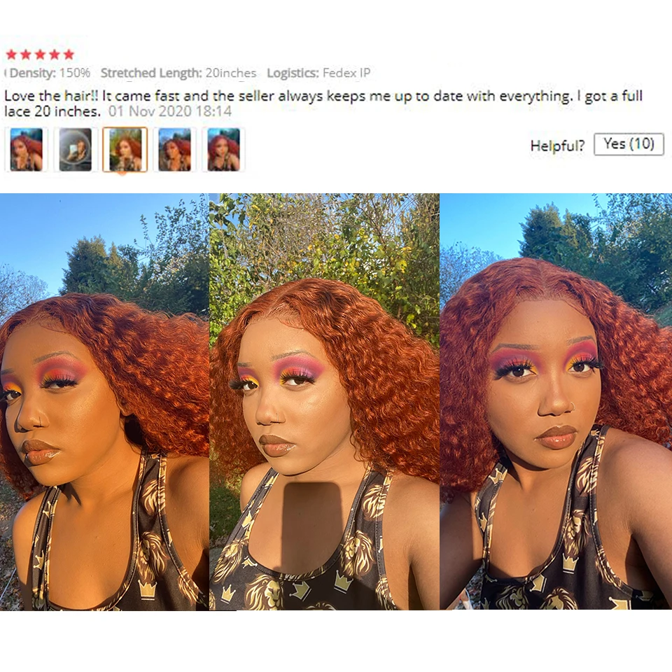 Peruca de Cabelo Frontal do Laço Gengibre Laranja Humano Arrancadas Perucas Onda Profunda Remy Colorido Curto Bob Frente Laço Encaracolado Pré 2 Apliques com cabelo humano