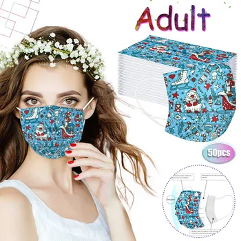 

50pc Christmas Adult Cartoon Facemask Three layer Protective Mouth Mask Breathable Disposable FaceMasks Earhook Elastic masque