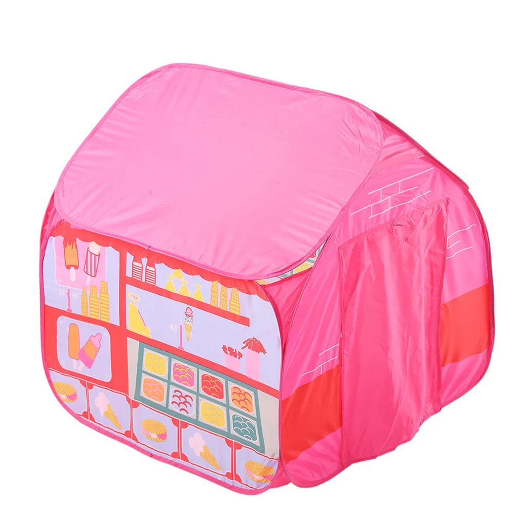 Foldable Pink Ice Cream Themed Tent Playhouse for Kids Indoor Outdoor Play, 35.4''L x 35.4''W x 35.4''H