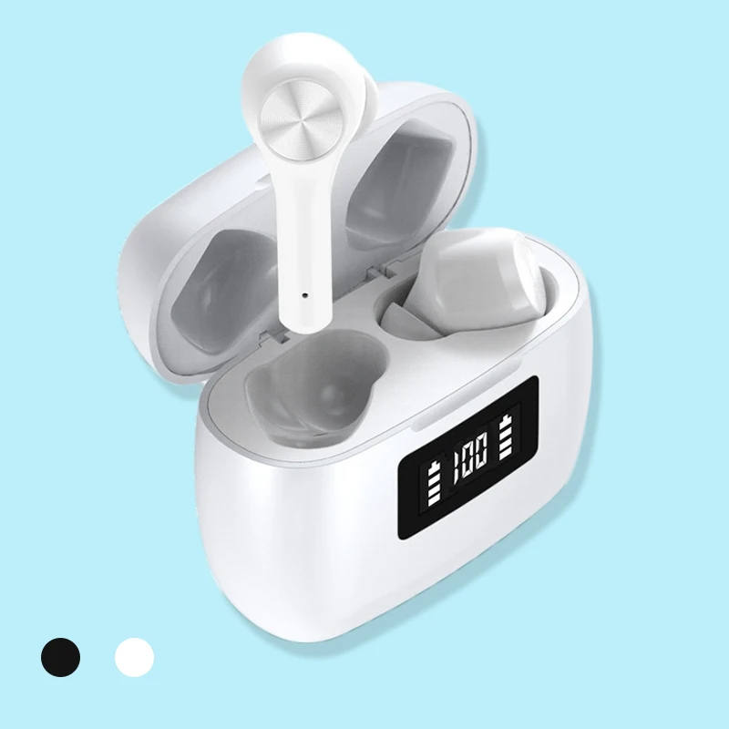 Fone De Ouvido Com Microfone Stereo Sports Waterproof Earbuds Headsets With Led Digital Display Charging Box White And Black
