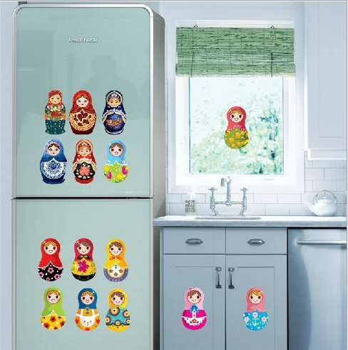 Мультяшная Matryoshka Наклейка на стену русские куклы Декор холодильника настенная роспись