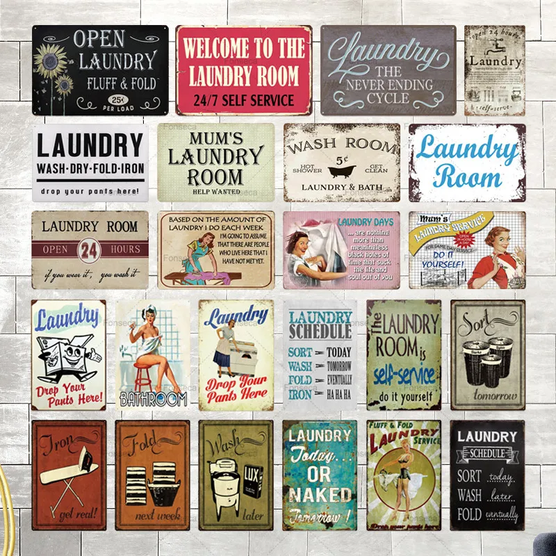 Laundry Sign Vintage Tin Plaque Metal Retro Wall Decor for Room | Дом и сад