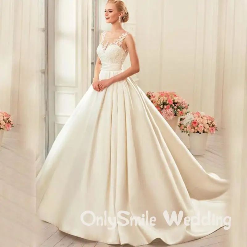 Vestido De Noiva Свадебные платья с открытой спиной 2019 Часовня Свадебные платья на прокат слоновая кость сатин Vestido Noiva Princesa элегантные бальные