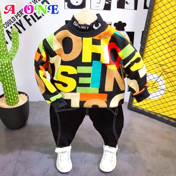 

boys active Sweatshirt Winter fashion letter Plus velvet kids hoodies handsome party children sweatshirt clothes for 2~7yrs