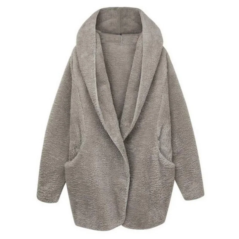 

New Arrive Women Ladies Autumn Winter Fashion Casual Concise Solid Color Cloak Hooded Plush Thick Lamb Cape Coat
