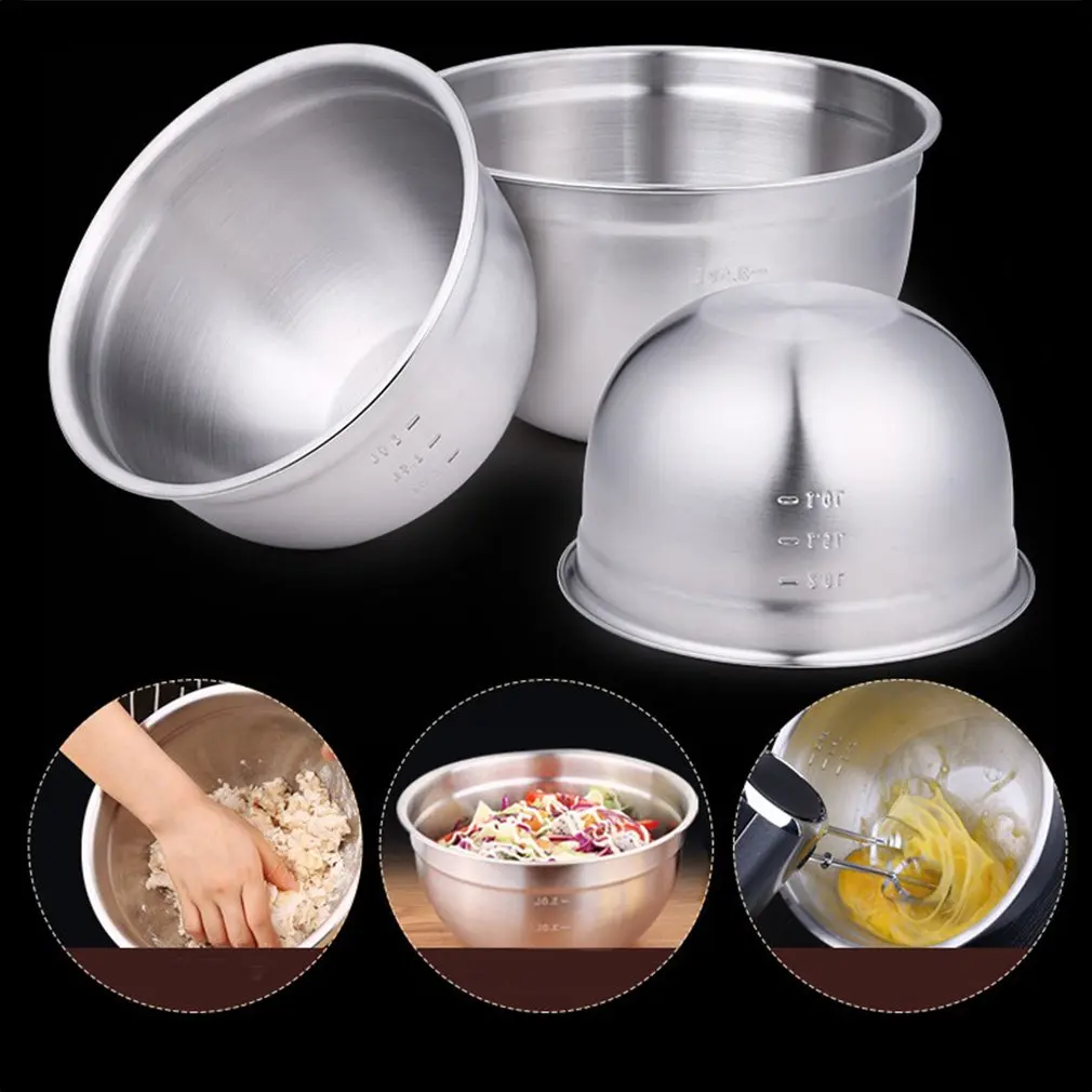 Stainless Steel Pots Egg Bowls Deepened With Scales Baked Salad Soup Seasoning Pot Taste Bucket Household Kitchenware