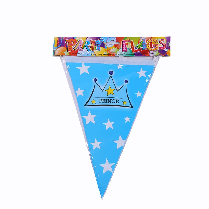 Голубой мальчик 1-й День рождения одноразовая посуда бумажная чашка скатерть тарелка флаг первые принадлежности для юбилейной вечеринки - Цвет: 1set flag prince