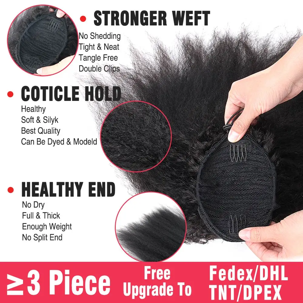 Tanie Kinky prosto kucyk peruwiański ludzkiego włosa włosy doczepiane Clip In gruba Yaki naturalne kolorowe włosy typu remy SalonChat klip w ludzkich