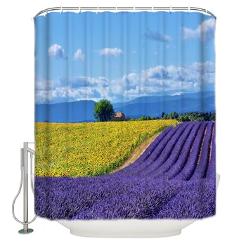 

Lavender Sunflower Field Scenery Shower Curtain Waterproof and Mildewproof Polyester Fabric Bath Curtain Design