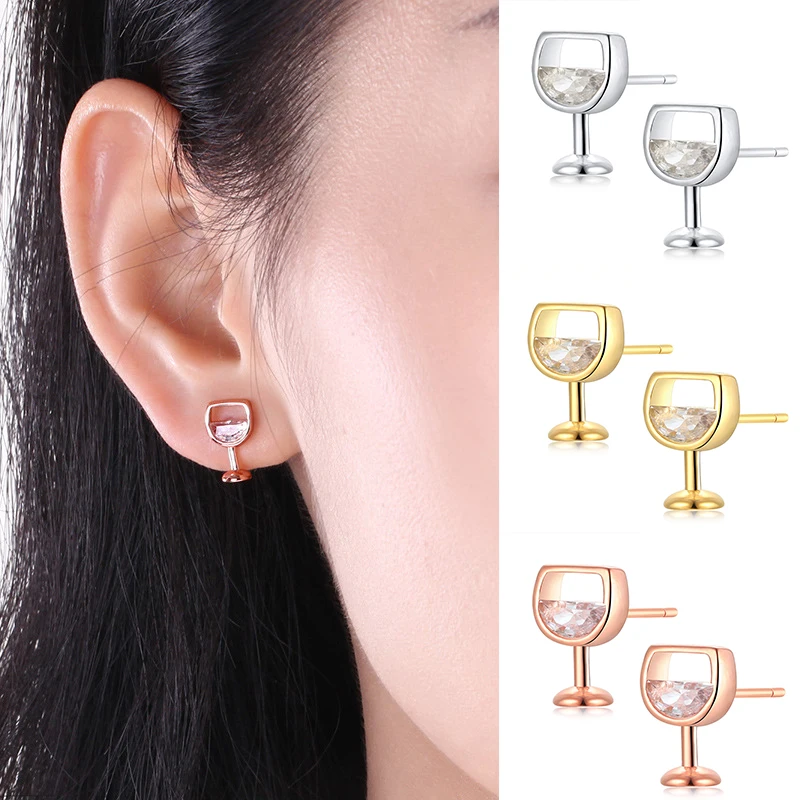 

Simple Zircon Wine Glass Earrings Drink Cup Ear Studs for Women
