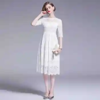

New Women dress Half Sleeve Hollow Out Lace Slim Dresses White 3918