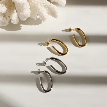 

Amaiyllis 18K Gold Frosty Wind U-shaped Curved Elliptic Earrings Stud BF Neutral Hoops Earrings Gold Color For Women Ear Jewelry