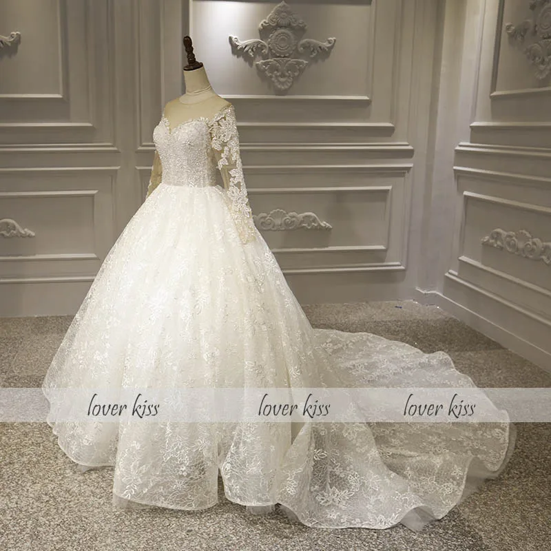 Lover Kiss Vestido De Noiva реальное фото великолепного кружева свадебное платье с длинным рукавом бисером и жемчугом Свадебные платья на заказ Brautkleid