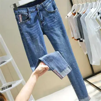 

High Waist Jeans Female Denim Pants Casual Black Blue Womens Jeans Embroidery Stretch Bottoms Skinny Pants