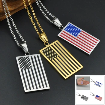 

mens Pendants Stainless Steel Necklaces American Israel Flag Steel Necklace red mens Chain necklace male Accessories hip hop