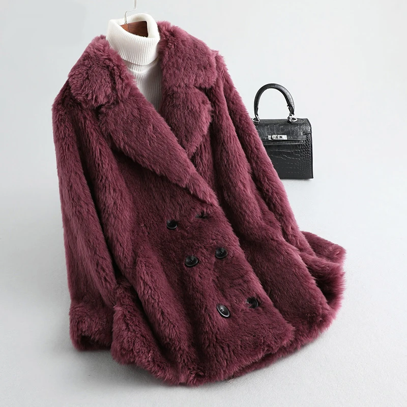Женская зимняя теплая куртка из натуральной шерсти с мехом, женское длинное пальто A19083 - Цвет: wine