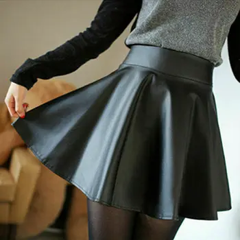 

Fashion Women High Waist Pleated Short Mini Faux Leather Skirt Womens Sexy Body Skirts Flared Flared Skater Club Mini Skirt XS-L