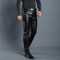 Leather Pants Men's Leggings Black Solid Faux Leather Jeans Male Casual Trousers Korean Fashion Slim Fit Skinny Pants Motorcycle