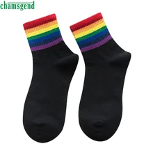 Хлопковые носки CHAMSGEND, женские, радужные, полосатые, с принтом, Осень-зима, теплые, свободные носки, 1 пара, повседневные, средние, мягкие, хлопковые носки