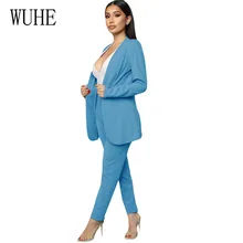 WUHE/рабочие костюмы с брюками, OL, комплекты из 2 предметов, повседневный Однотонный женский Блейзер, пиджак и брюки, костюм для женщин, Осенний Блейзер высокого качества, комплекты
