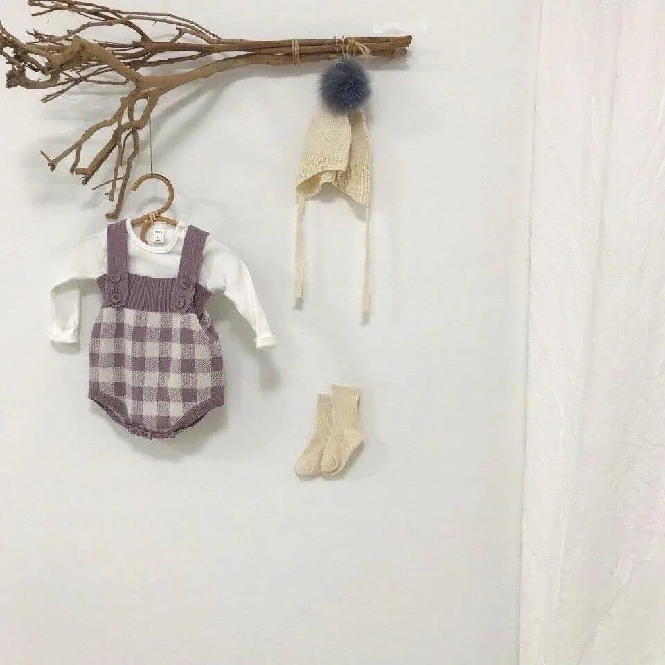 New Style Girls Boys Knitted Plaid Romper Autumn Winter Kids Jumpsuit Baby Girl Clothes 6-24 Month