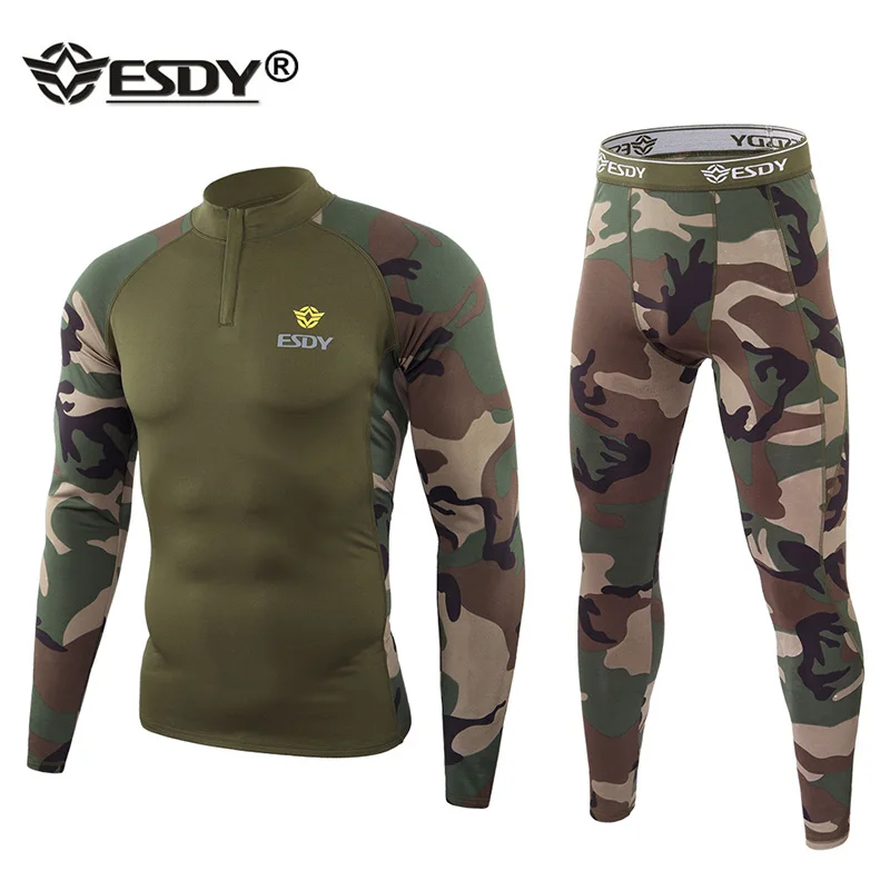 long johns pants ESDY Camouflage Athletic Thermal Underwear Sets Men Functional Training Sports Sexy Fitness Quick Drying Long Johns Run Tracksui long johns underwear