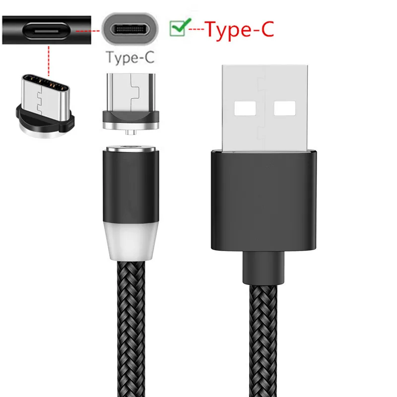 For Samsung galaxy A50 A20 M40 Xiaomi Mi9 Redmi Note 7 Nokia 8.1 OnePlus 7 Pro Magnetic Type C Cable QC 3.0 USB Fast Car charger - Plug Type: Only Black 1M Cable