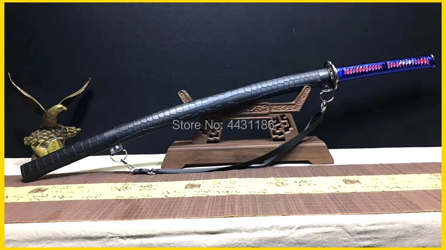 Carry Handy Straps Sheath Japanese Samurai Sword Katana Full Tang Blue 1090Carbon Steel Sharp Handmade Asian Knife Saber