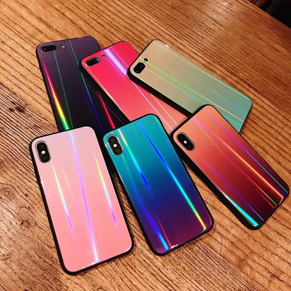 

Laser Tempered Glass Cases For Samsung Galaxy S10 Plus S9 S8 Plus A70 Gradient Coque Galaxy Note 10 Pro 8 9 Aurora Phone Cover