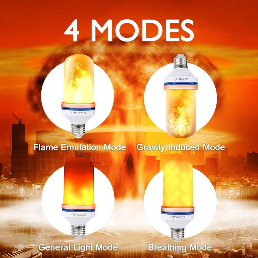 E27 LED Flame Lamp 4 Modes Yellow Flame Effect Light Bulb 90-265V Flickering Emulation Fire Light With Gravity Sensor Decor Lamp 6