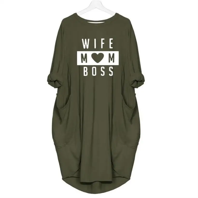 Плюс Размеры Для женщин топ футболка женский Harajuku плюс размер Femme Tumblr Новая мода карман жены мама футболка с буквенным принтом
