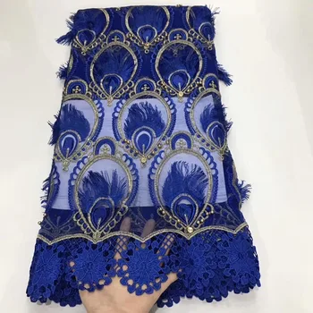 

French Net Lace Fabrics High Quality African Lace Fabric For Party Nigerian Net Lace Fabrics Beads Peacock Feather Embroidery