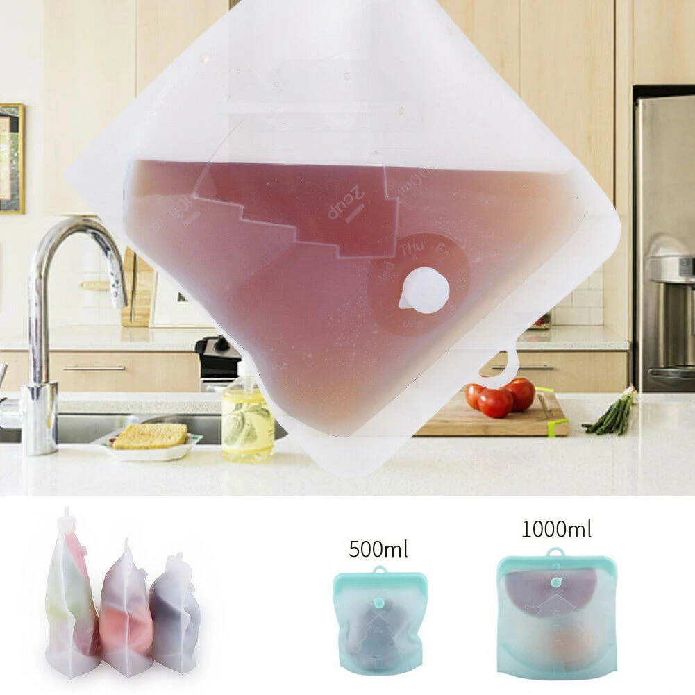 Food Storage Safe Reusable Portable With Date Pointer Silicone Folding Keep Fresh Sealed Leakproof Organizer Snack Bag Kitchen