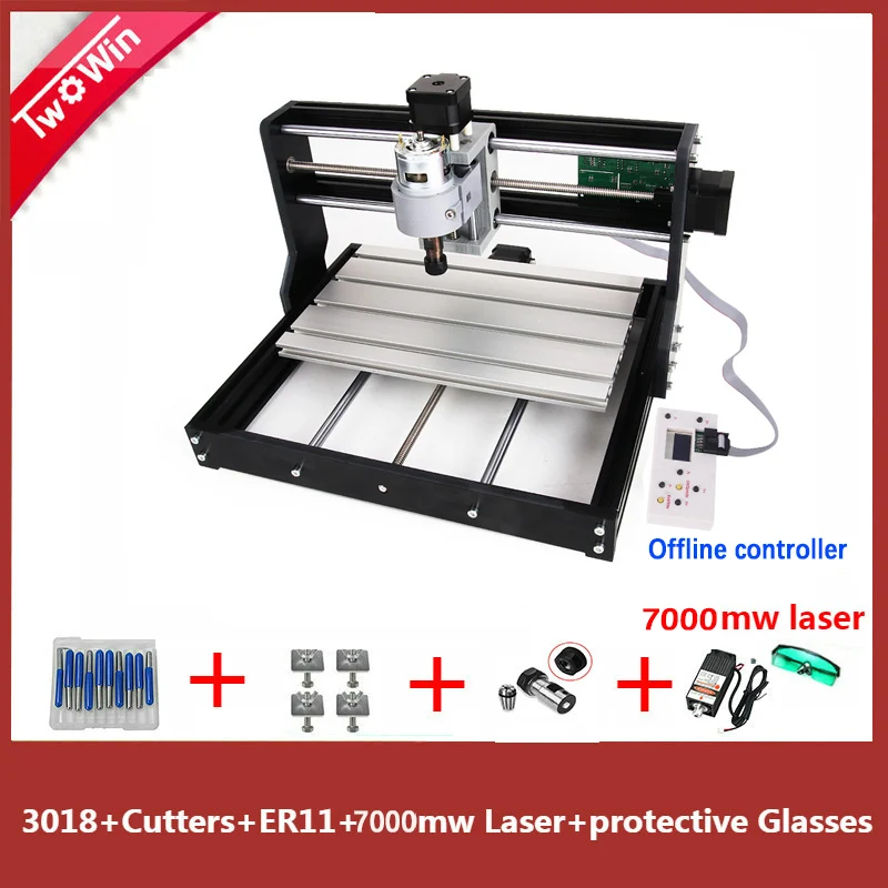 7000mw laser CNC 3018 PRO DIY мини-станок с ЧПУ с автономным управлением ler GRBL управлением, 3 оси Pcb фрезерный станок, деревянный маршрутизатор лазерная гравировка - Цвет: 7000mw laser