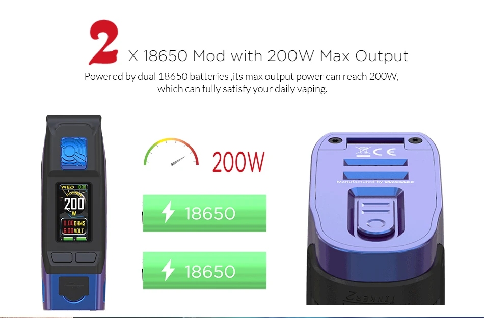 Wismec reuleaux Tinker 2 Коробка мод 200 Вт поддержка Wismec желоб распылитель электронная сигарета Двойной 18650 мод