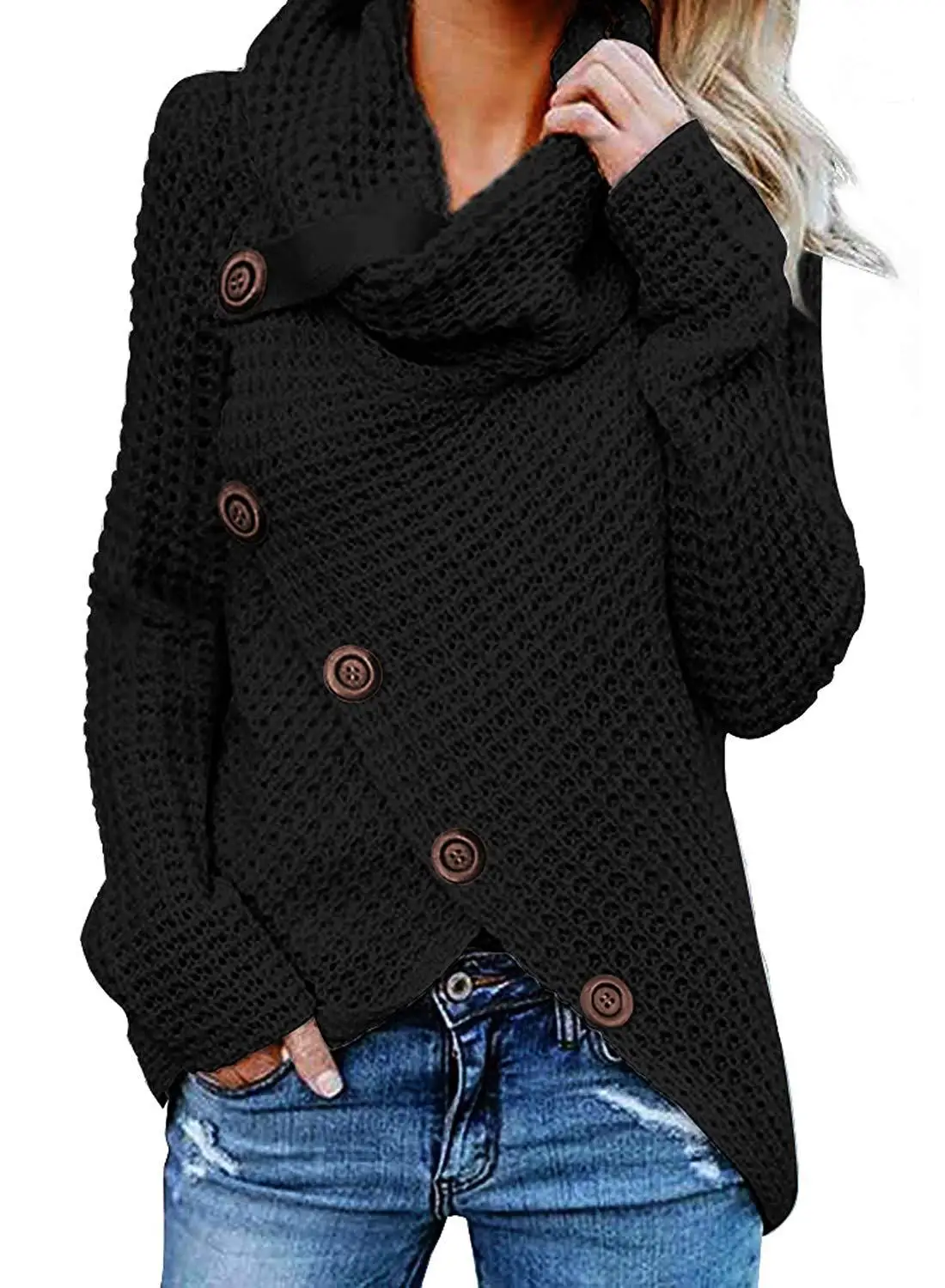 WEPBEL 10 цветов женский массивный свитер-пуловер на пуговицах с воротником-хомутом и асимметричным подолом