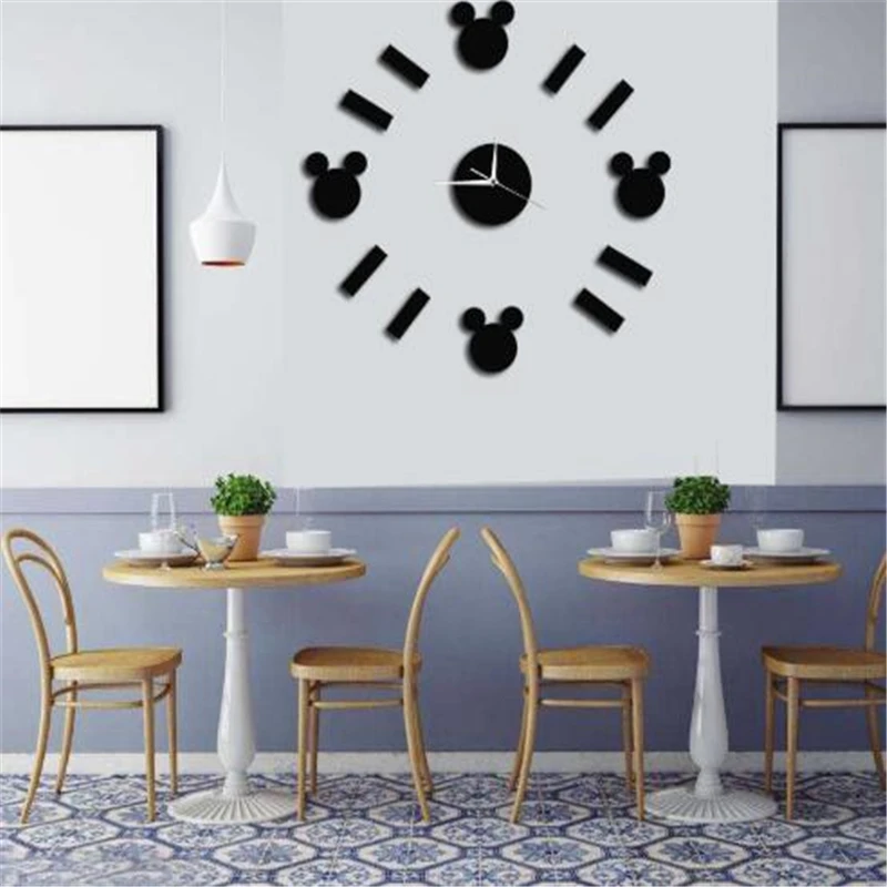 Disney Cartoon Mickey Mouse Acrylic Clock Creative Decorative 3D Mirror DIY Clock Wall Sticker For Home Decoration Mural Decals